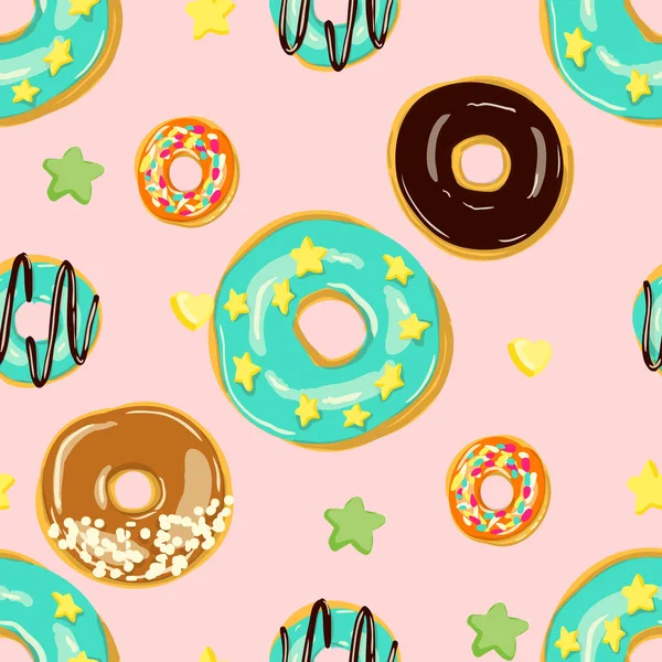 Sırlı Donuts Dikişsiz desen. Fırın vektör Illustration. Üst görünüm donut — Stok Vektör