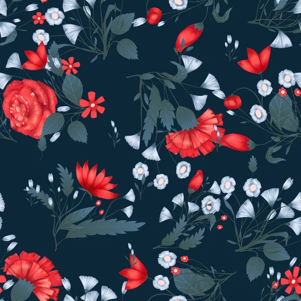 Padrão sem costura Vector design floral com rosas. Impressão de fundo romântica — Vetor de Stock