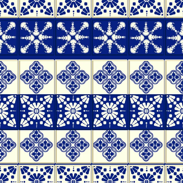 Motif de tuiles vectorielles, mosaïque florale de Lisbonne, ornement bleu marine sans couture méditerranéen — Image vectorielle