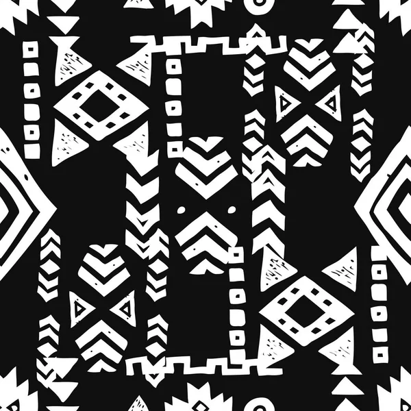 Naadloze etnische patroon. Tribal Vector abstract monochroom achtergrond — Stockvector