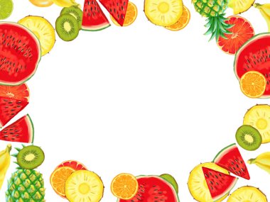 El çizimi egzotik meyve çerçevesi beyaz arkaplanda izole