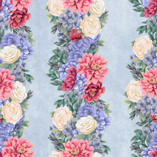 Watercolor floral seamless pattern. Hand painted flowers, greeting card template or wrapping paper — Stock Photo, Image