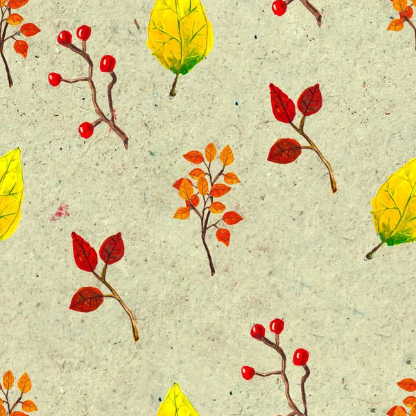 Autumn watercolor hand drawn seamless pattern with colorful leaves — Stock Photo, Image