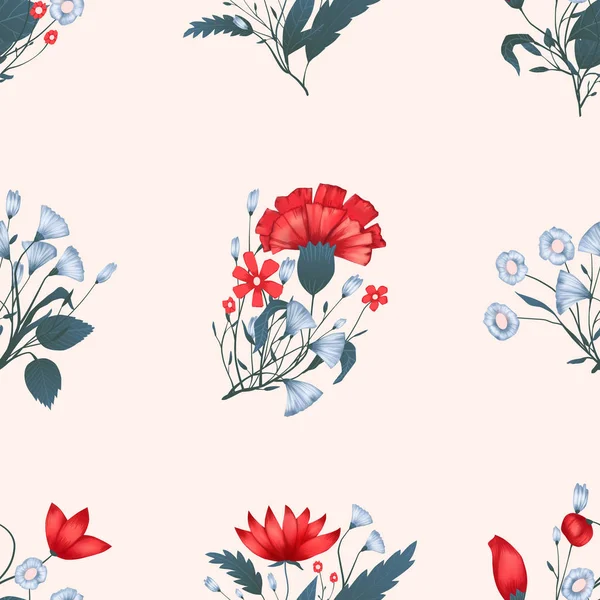 Padrão sem costura Vector design floral com rosas. Impressão de fundo romântica —  Vetores de Stock