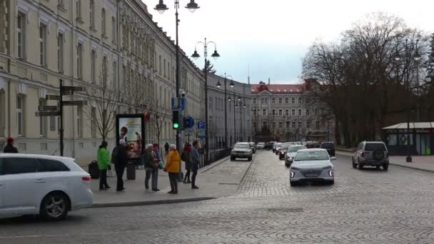 Vilna, Lituania - 11 de abril de 2019: calle del casco antiguo de Vilna . — Vídeos de Stock