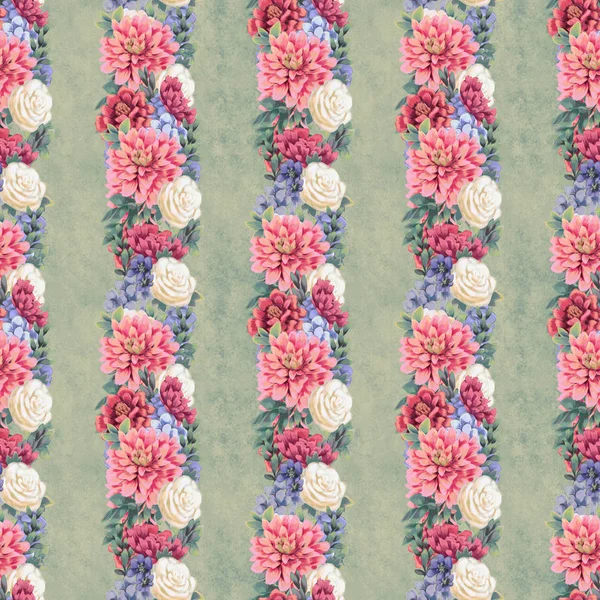 Akvarell blommig sömlös mönster. Handmålade blommor, gratulationskort mall eller omslagspapper — Stockfoto