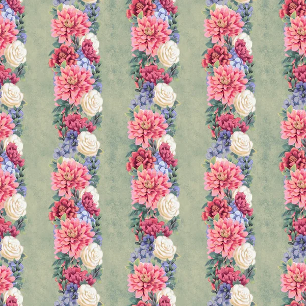 Watercolor floral seamless pattern. Hand painted flowers, greeting card template or wrapping paper — Stock Photo, Image