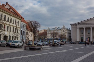 Vilnius, Litvanya-11 Nisan 2019: Belediye Meydanı manzarası