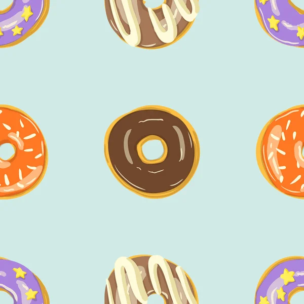 Donuts émaillés motif sans couture. Bakery Illustration vectorielle. Beignets vue du dessus — Image vectorielle