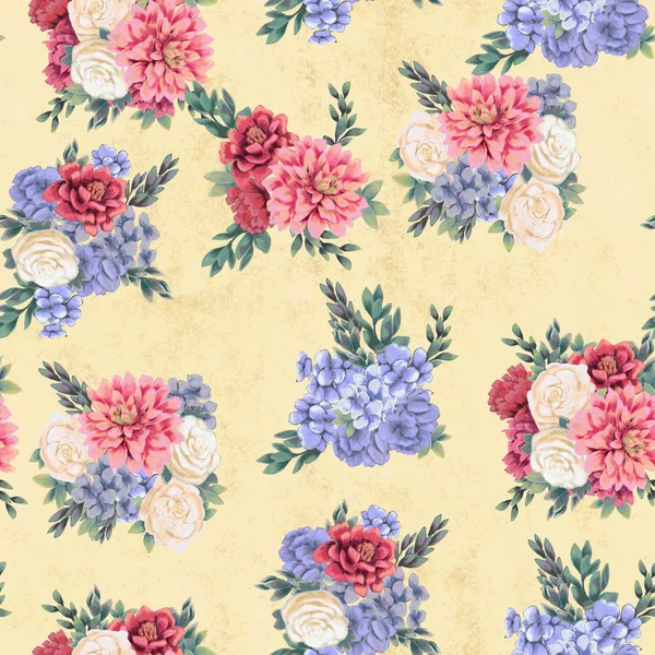 Watercolor floral seamless pattern. Hand painted flowers, greeting card template or wrapping paper — Stock Photo, Image