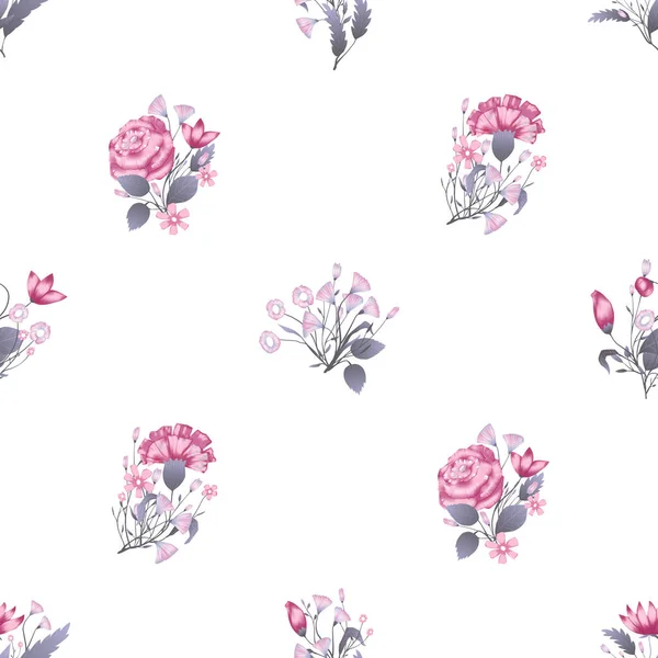 无缝模式矢量花卉设计与玫瑰。浪漫背景打印 — 图库矢量图片
