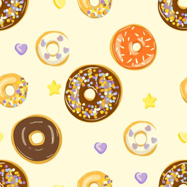 Sırlı Donuts Dikişsiz desen. Fırın vektör Illustration. Üst görünüm donut