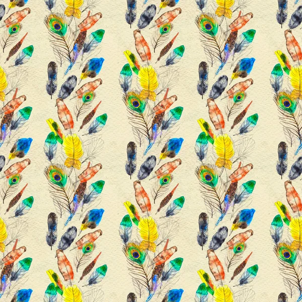 Watercolor feathers seamless pattern. Hand painted texture — Stock Photo, Image