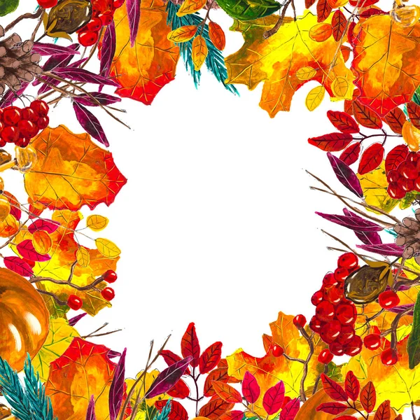 El otoño deja el borde. Marco de acuarela dibujado a mano — Foto de Stock