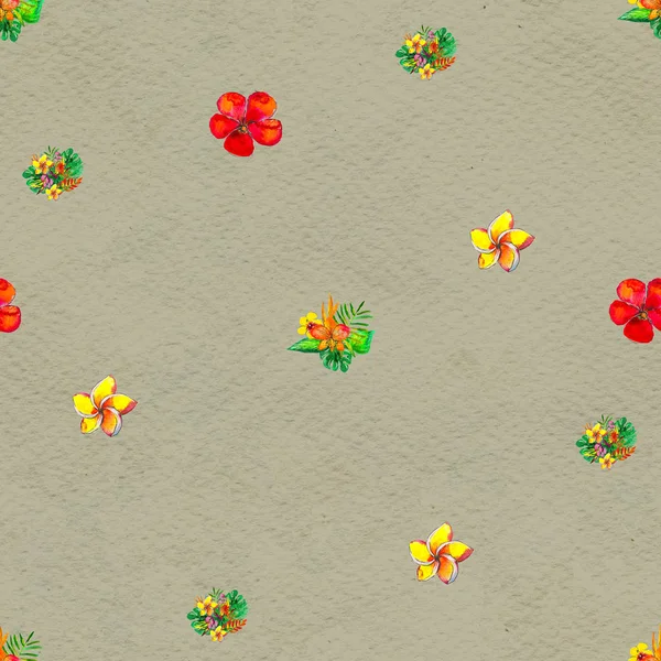 Seamless pattern With Tropical Flowers. Watercolor Background