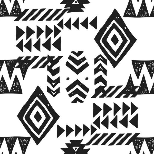 Naadloze etnische patroon. Tribal Vector abstract monochroom achtergrond — Stockvector