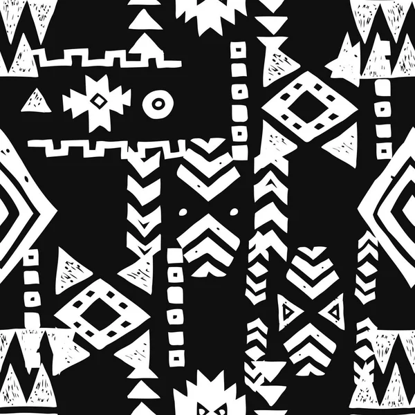 Nahtlose ethnische Muster. Stammesvektor abstrakter monochromer Hintergrund — Stockvektor