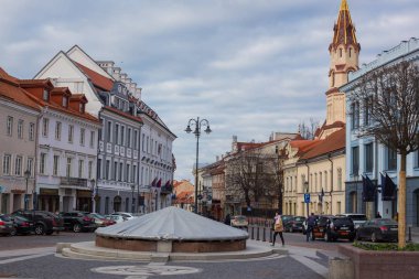 Vilnius, Litvanya-11 Nisan 2019: Belediye Meydanı manzarası