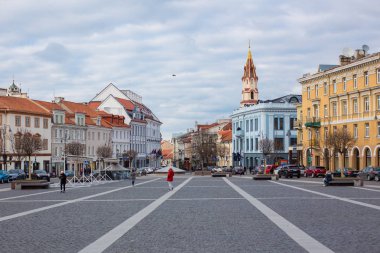 Vilnius, Litvanya-11 Nisan 2019: Belediye Meydanı manzarası