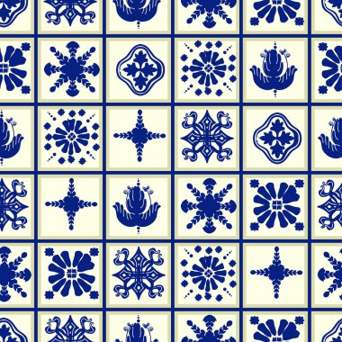 Vektör döşeme deseni, Lizbon çiçek Mozaik, Akdeniz sorunsuz lacivert süsleme