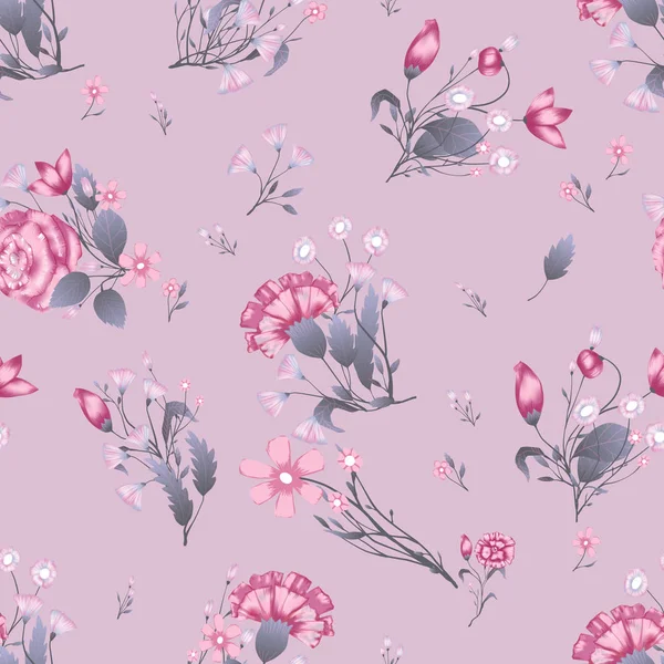 Padrão sem costura Vector design floral com rosas. Impressão de fundo romântica — Vetor de Stock