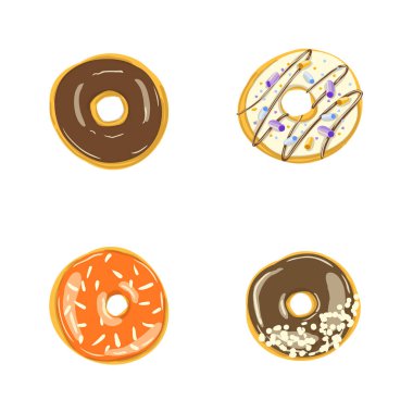 Dört renkli donut lar izole ayarlayın. Bakery Vector illüstrasyon