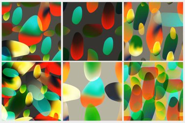 Vektör dikişsiz desen seti. Soyut renkli şekillere sahip arka planlar.