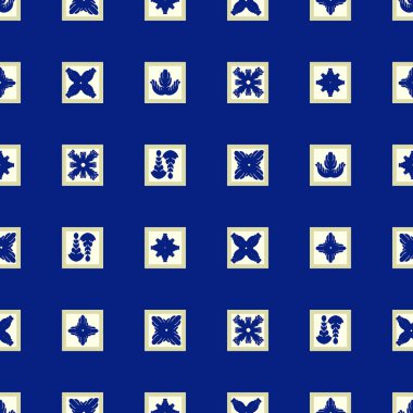 Vektör döşeme deseni, Lizbon çiçek Mozaik, Akdeniz sorunsuz lacivert süsleme