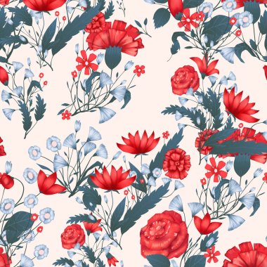 Gül ile Dikişsiz desen vektör çiçek tasarımı. Romantik arka plan baskısı