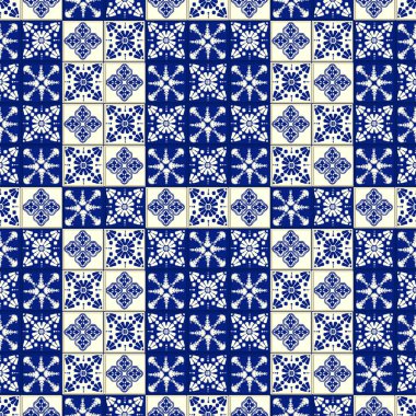 Vektör döşeme deseni, Lizbon çiçek Mozaik, Akdeniz sorunsuz lacivert süsleme