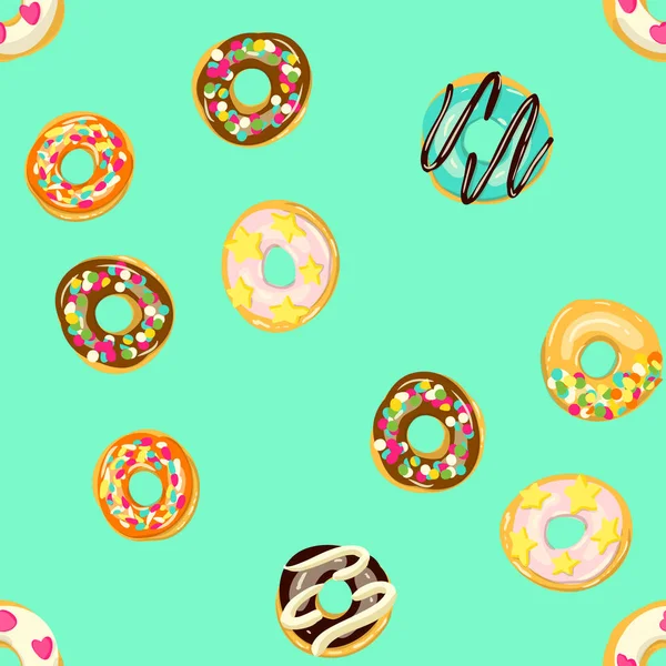 Donuts émaillés motif sans couture. Bakery Illustration vectorielle. Beignets glacés — Image vectorielle