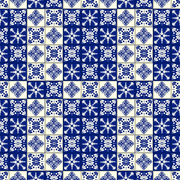 Padrão de telha vetorial, Lisboa mosaico floral, Mediterrâneo ornamento azul marinho sem costura — Vetor de Stock