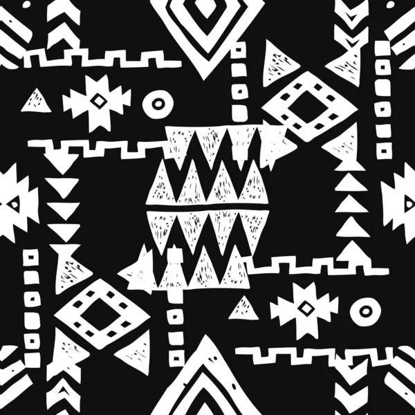 Modèle ethnique sans couture. Vecteur tribal abstrait fond monochrome — Image vectorielle