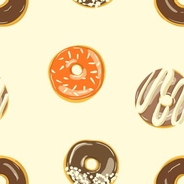 Sırlı Donuts Dikişsiz desen. Fırın vektör Illustration. Üst görünüm donut