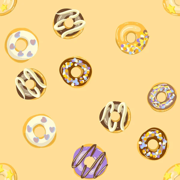 Esmaltado Donuts patrón sin costura. Panadería ilustración vectorial. Rosquillas glaseadas — Archivo Imágenes Vectoriales