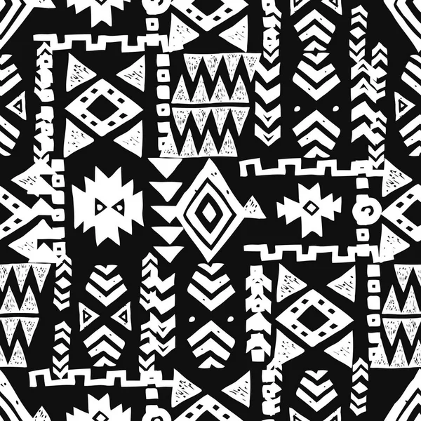 Nahtlose ethnische Muster. Stammesvektor abstrakter monochromer Hintergrund — Stockvektor