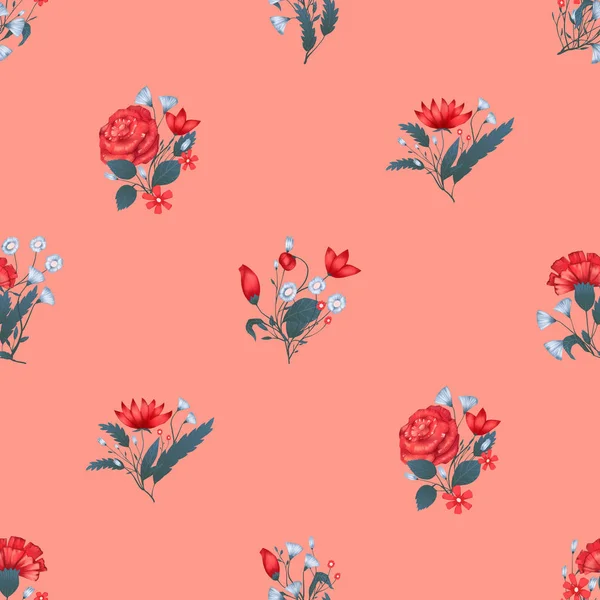 Padrão sem costura Vector design floral com rosas. Impressão de fundo romântica — Vetor de Stock