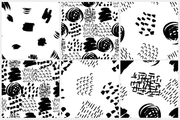 Conjunto de patrón sin costura vectorial. Fondos abstractos con pinceladas. Tinta pintada a mano textura — Vector de stock