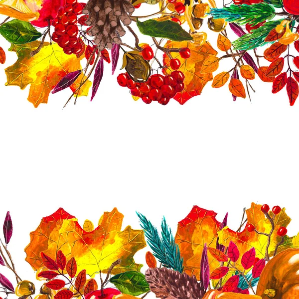 O outono deixa a fronteira. Moldura desenhada à mão aquarela — Fotografia de Stock