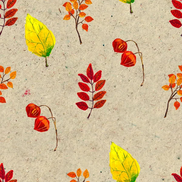 Autumn watercolor hand drawn seamless pattern with colorful leaves — Stock Photo, Image