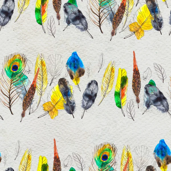Watercolor feathers seamless pattern. Hand painted texture — Stock Photo, Image