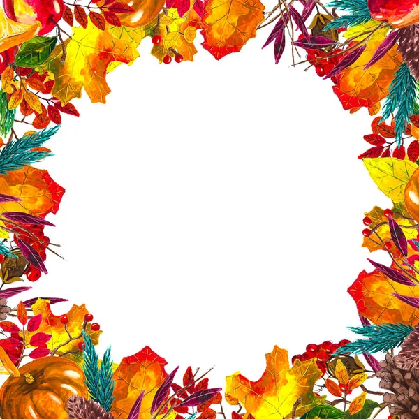 Der Herbst verlässt die Grenze. Handgezeichneter Rahmen in Aquarell — Stockfoto