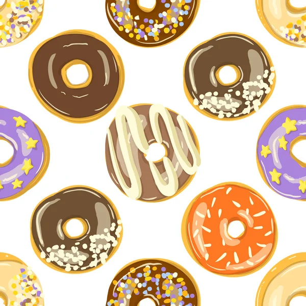 Esmaltado Donuts patrón sin costura. Panadería Vector ilustración . — Archivo Imágenes Vectoriales