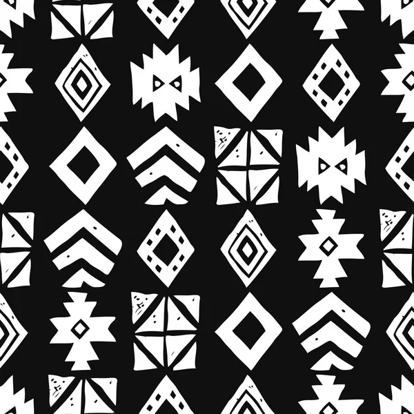 Padrão étnico sem emenda. Vetor tribal abstrato fundo monocromático —  Vetores de Stock