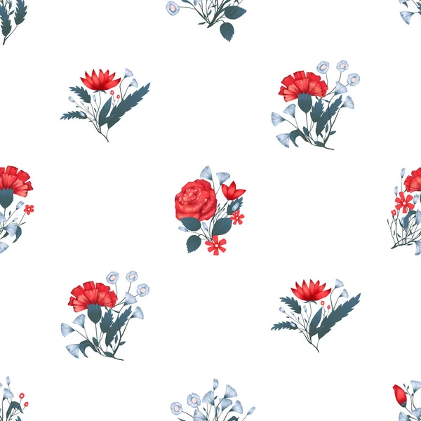 원활한 패턴 장미와 벡터 꽃 디자인. 로맨틱 한 배경 인쇄 — 스톡 벡터