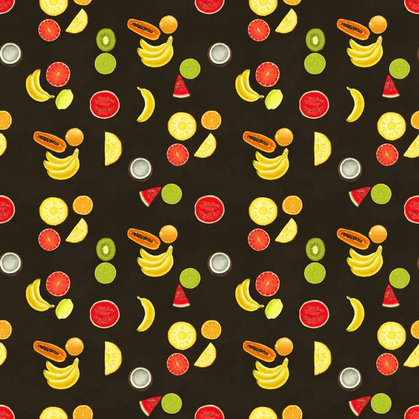 Met de hand getekend naadloos patroon. Zomer achtergrond met exotisch fruit. — Stockfoto