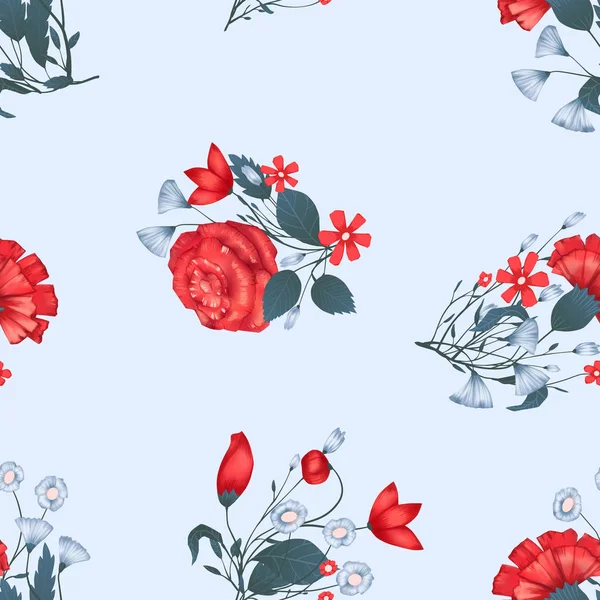 Padrão sem costura Vector design floral com rosas. Impressão de fundo romântica —  Vetores de Stock