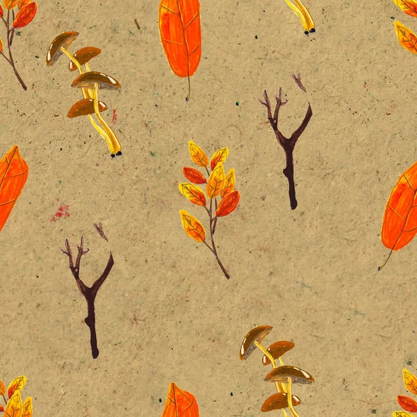 Autumn watercolor hand drawn seamless pattern with colorful leaves — Stock Photo, Image