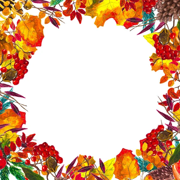 Hösten lämnar gränsen. Akvarell handritad ram — Stockfoto