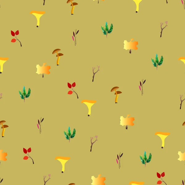 秋のベクトルシームレスなパターンで果実、アコーン、松コーン、キノコ、枝や葉. — ストックベクタ